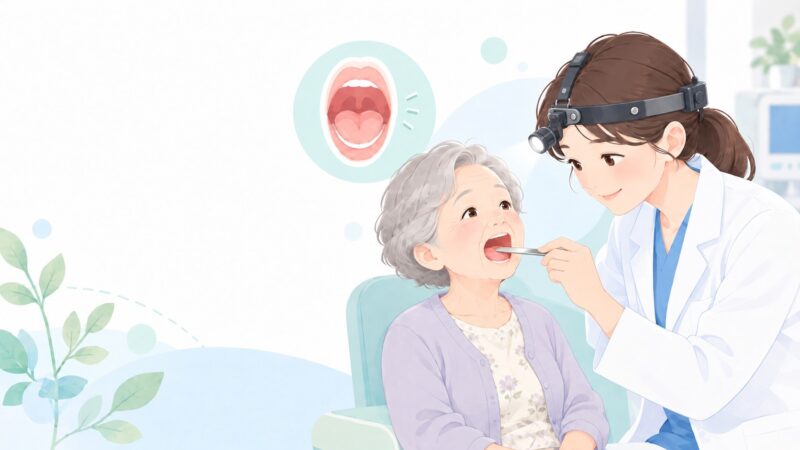 のどをやさしく診察する耳鼻咽喉科医のイラスト